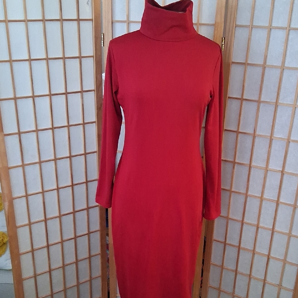 Chic Long Sleeve Red Turtleneck Dress